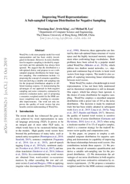 Improving Word Representations: A Sub-sampled Unigram Distribution for
  Negative Sampling
