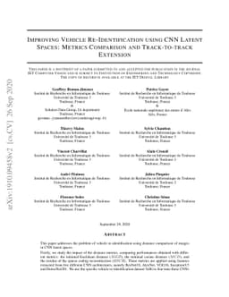 Improving Vehicle Re-Identification using CNN Latent Spaces: Metrics
  Comparison and Track-to-track Extension