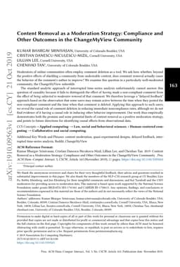 Content Removal as a Moderation Strategy: Compliance and Other Outcomes
  in the ChangeMyView Community