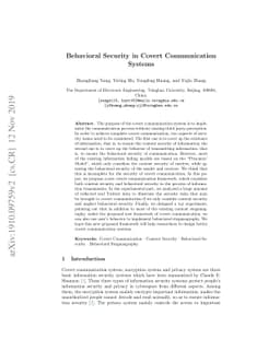 Behavioral Security in Covert Communication Systems