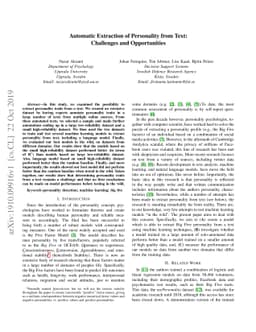 Automatic Extraction of Personality from Text: Challenges and
  Opportunities