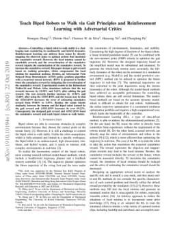 Teach Biped Robots to Walk via Gait Principles and Reinforcement
  Learning with Adversarial Critics