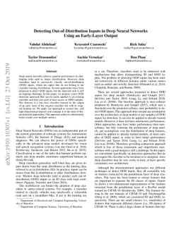 Detecting Out-of-Distribution Inputs in Deep Neural Networks Using an
  Early-Layer Output