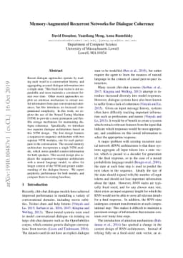 Memory-Augmented Recurrent Networks for Dialogue Coherence
