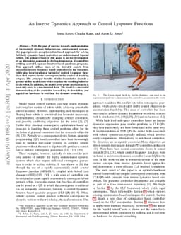 An Inverse Dynamics Approach to Control Lyapunov Functions