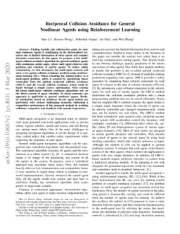 Reciprocal Collision Avoidance for General Nonlinear Agents using
  Reinforcement Learning