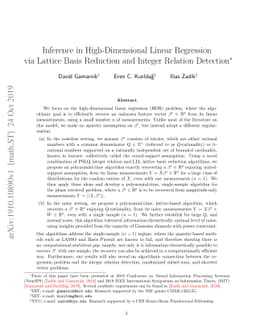 Inference in High-Dimensional Linear Regression via Lattice Basis
  Reduction and Integer Relation Detection