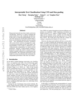 Interpretable Text Classification Using CNN and Max-pooling