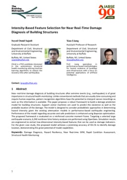 Intensity-Based Feature Selection for Near Real-Time Damage Diagnosis of
  Building Structures