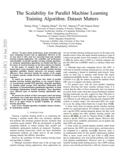 The Scalability for Parallel Machine Learning Training Algorithm:
  Dataset Matters