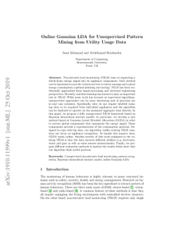 Online Gaussian LDA for Unsupervised Pattern Mining from Utility Usage
  Data