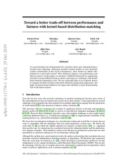 Toward a better trade-off between performance and fairness with
  kernel-based distribution matching