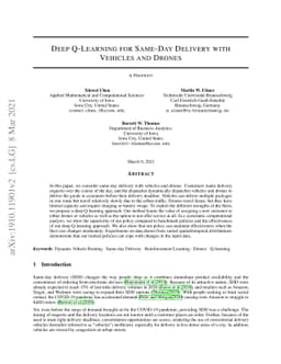 Deep Q-Learning for Same-Day Delivery with Vehicles and Drones