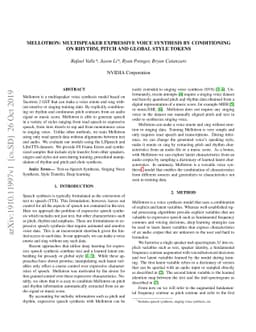 Mellotron: Multispeaker expressive voice synthesis by conditioning on
  rhythm, pitch and global style tokens