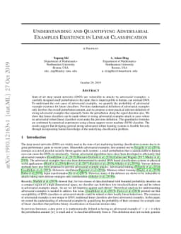 Understanding and Quantifying Adversarial Examples Existence in Linear
  Classification