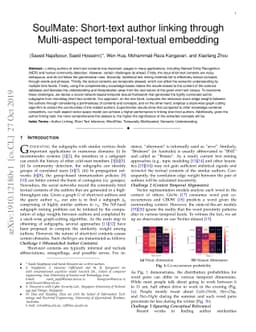 SoulMate: Short-text author linking through Multi-aspect
  temporal-textual embedding