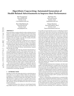 Algorithmic Copywriting: Automated Generation of Health-Related
  Advertisements to Improve their Performance