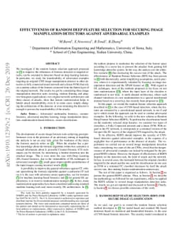 Effectiveness of random deep feature selection for securing image
  manipulation detectors against adversarial examples