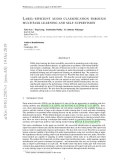 Label-efficient audio classification through multitask learning and
  self-supervision
