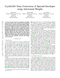 CycleGAN Voice Conversion of Spectral Envelopes using Adversarial
  Weights
