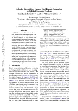Adaptive Ensembling: Unsupervised Domain Adaptation for Political
  Document Analysis