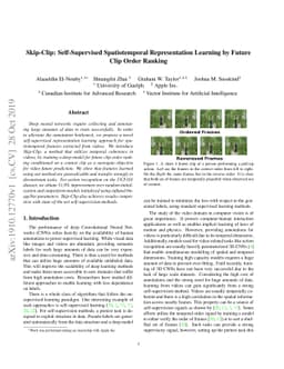 Skip-Clip: Self-Supervised Spatiotemporal Representation Learning by
  Future Clip Order Ranking