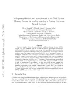 Comparing domain wall synapse with other Non Volatile Memory devices for
  on-chip learning in Analog Hardware Neural Network