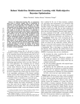 Robust Model-free Reinforcement Learning with Multi-objective Bayesian
  Optimization