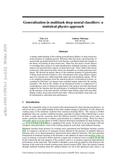 Generalization in multitask deep neural classifiers: a statistical
  physics approach