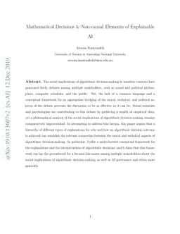 Mathematical decisions and non-causal elements of explainable AI