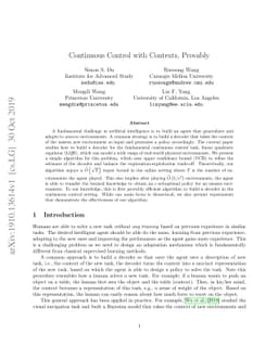 Continuous Control with Contexts, Provably
