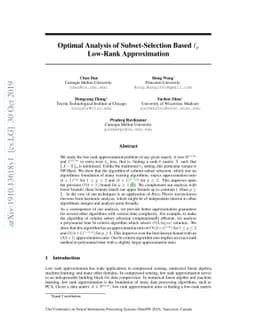 Optimal Analysis of Subset-Selection Based L_p Low Rank Approximation