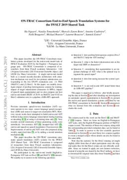 ON-TRAC Consortium End-to-End Speech Translation Systems for the IWSLT
  2019 Shared Task