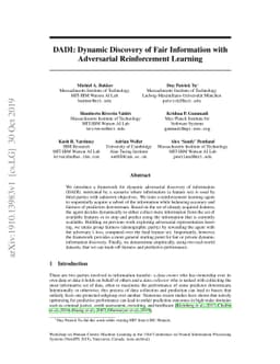 DADI: Dynamic Discovery of Fair Information with Adversarial
  Reinforcement Learning