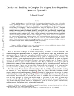 Duality and Stability in Complex Multiagent State-Dependent Network
  Dynamics