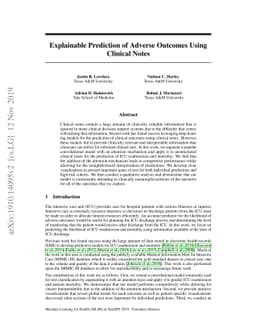 Explainable Prediction of Adverse Outcomes Using Clinical Notes
