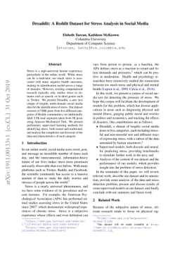 Dreaddit: A Reddit Dataset for Stress Analysis in Social Media