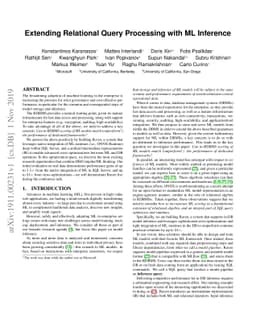 Extending Relational Query Processing with ML Inference