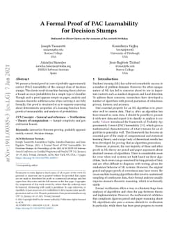 A Formal Proof of PAC Learnability for Decision Stumps