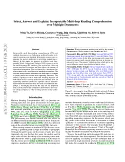 Select, Answer and Explain: Interpretable Multi-hop Reading
  Comprehension over Multiple Documents
