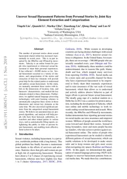 Uncover Sexual Harassment Patterns from Personal Stories by Joint Key
  Element Extraction and Categorization