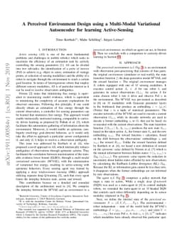 A Perceived Environment Design using a Multi-Modal Variational
  Autoencoder for learning Active-Sensing
