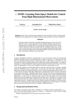 Beta DVBF: Learning State-Space Models for Control from High Dimensional
  Observations