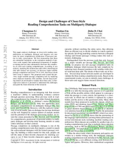 Design and Challenges of Cloze-Style Reading Comprehension Tasks on
  Multiparty Dialogue