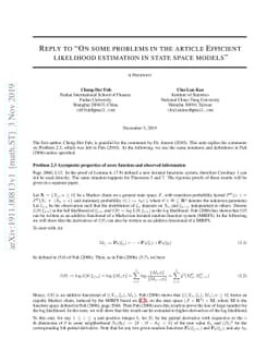Reply to on some problems in the article "Efficient likelihood
  estimation in state space models" by Cheng-Der Fuh [Ann, Statist. 34 (2006)
  2026-2068]