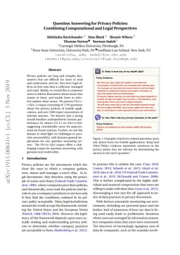 Question Answering for Privacy Policies: Combining Computational and
  Legal Perspectives