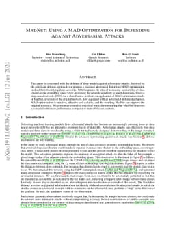 MadNet: Using a MAD Optimization for Defending Against Adversarial
  Attacks