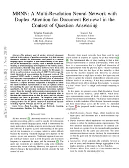 MRNN: A Multi-Resolution Neural Network with Duplex Attention for
  Document Retrieval in the Context of Question Answering