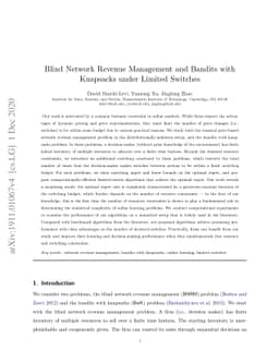 Blind Network Revenue Management and Bandits with Knapsacks under
  Limited Switches