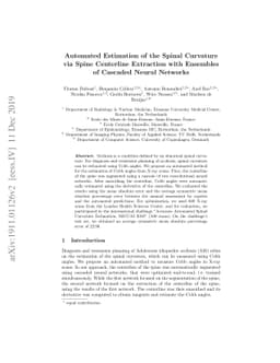 Automated Estimation of the Spinal Curvature via Spine Centerline
  Extraction with Ensembles of Cascaded Neural Networks